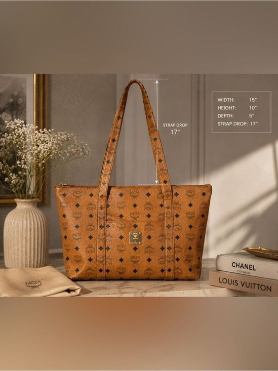 MCM Handbags - Vintage MCM Visetos Cognac Tote Shopper Bag Monogram Large